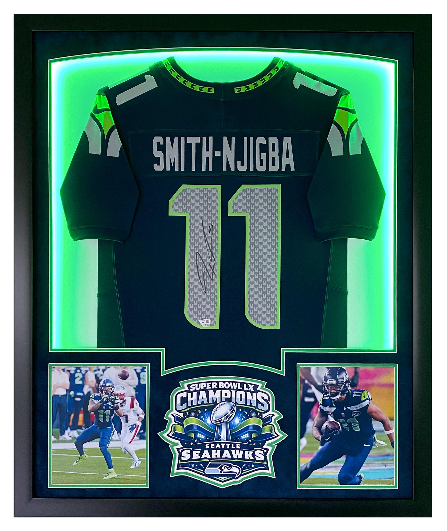 Jaxon Smith-Njigba Signed Seahawks Super Bowl Champs Custom Framed Jersey Display with LED Lights (Fanatics) at PristineAuction.com Jaxon Smith-Njigba Signed Seahawks Super Bowl Champs Custom Framed Jersey Display with LED Lights (Fanatics) at PristineAuction.com