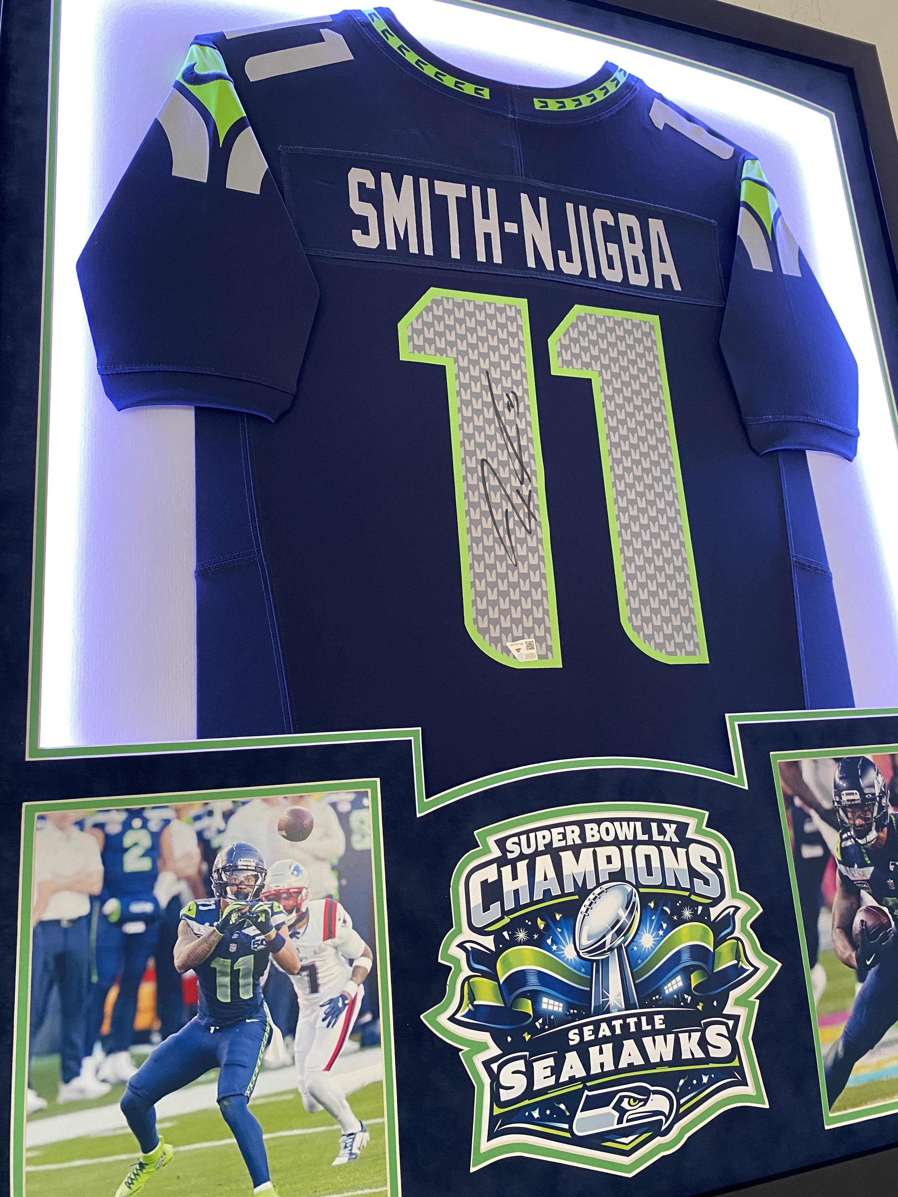 Jaxon Smith-Njigba Signed Seahawks Super Bowl Champs Custom Framed Jersey Display with LED Lights (Fanatics) at PristineAuction.com Jaxon Smith-Njigba Signed Seahawks Super Bowl Champs Custom Framed Jersey Display with LED Lights (Fanatics) at PristineAuction.com