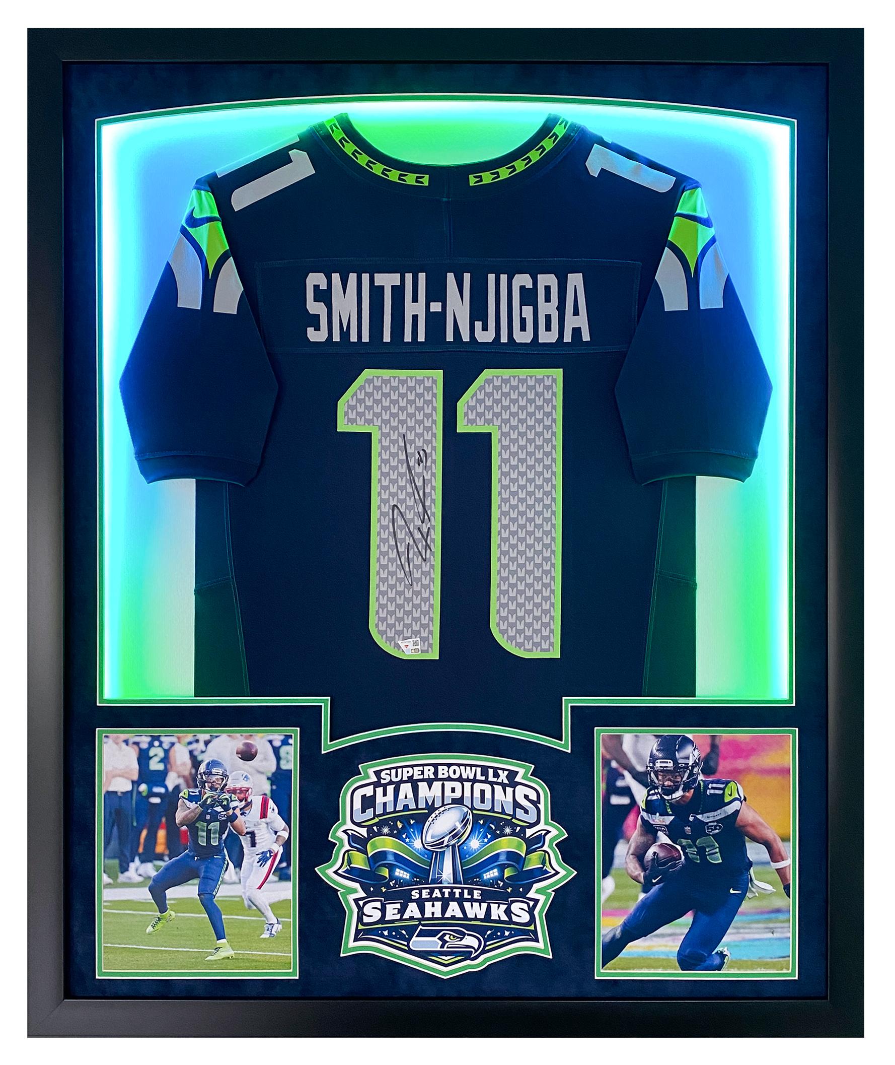 Jaxon Smith-Njigba Signed Seahawks Super Bowl Champs Custom Framed Jersey Display with LED Lights (Fanatics) at PristineAuction.com Jaxon Smith-Njigba Signed Seahawks Super Bowl Champs Custom Framed Jersey Display with LED Lights (Fanatics) at PristineAuction.com