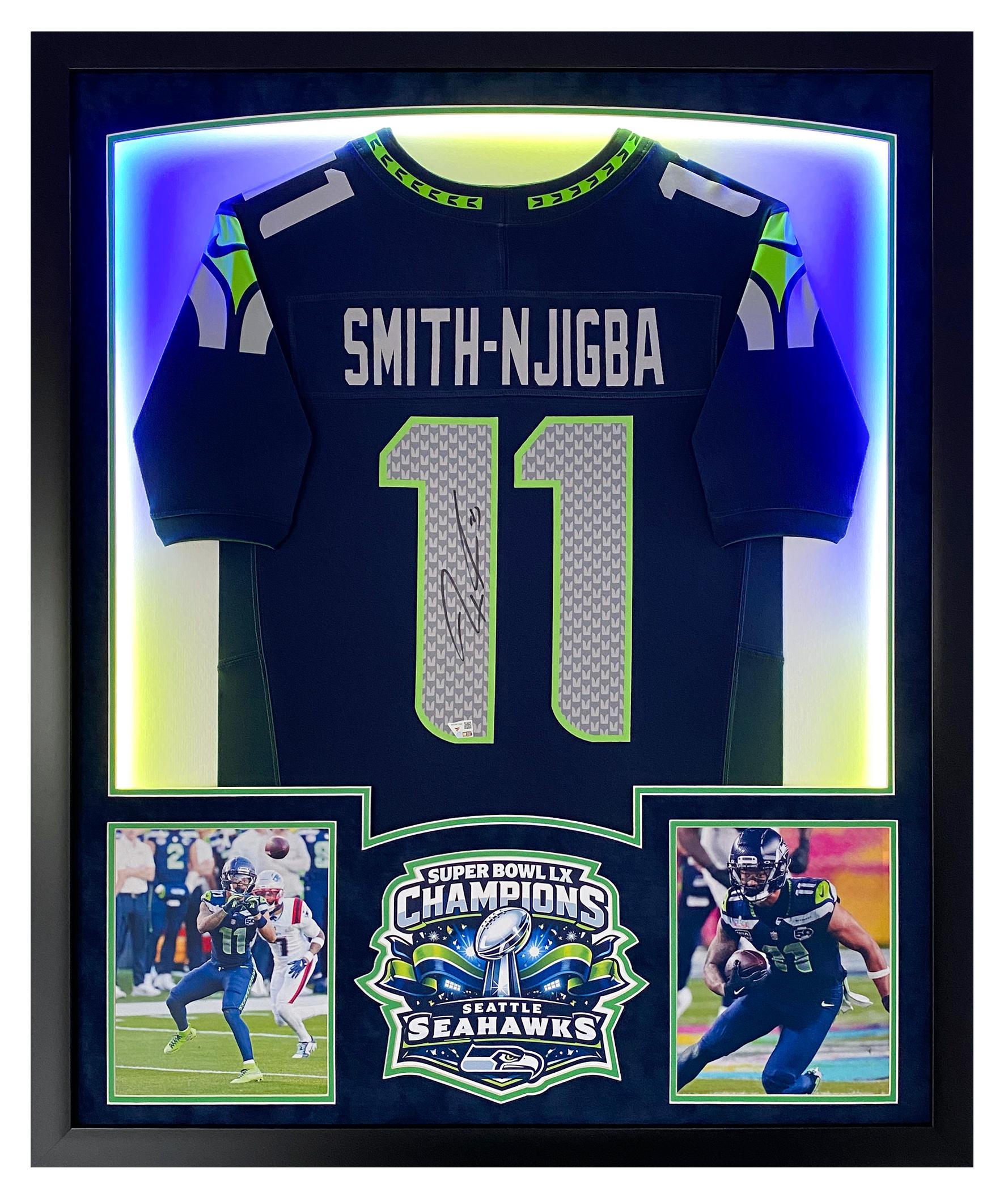 Jaxon Smith-Njigba Signed Seahawks Super Bowl Champs Custom Framed Jersey Display with LED Lights (Fanatics) at PristineAuction.com Jaxon Smith-Njigba Signed Seahawks Super Bowl Champs Custom Framed Jersey Display with LED Lights (Fanatics) at PristineAuction.com