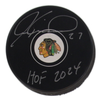 Jeremy Roenick Signed Blackhawks Logo Hockey Puck Inscribed "HOF 2024" (Schwartz) at PristineAuction.com