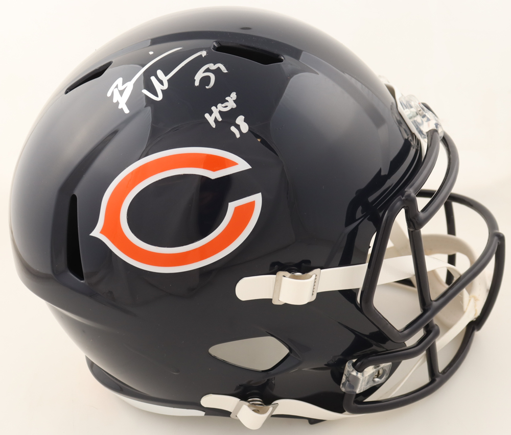 Brian Urlacher Signed Bears Full-Size Speed Helmet Inscribed "HOF 18" (JSA) at PristineAuction.com Brian Urlacher Signed Bears Full-Size Speed Helmet Inscribed "HOF 18" (JSA) at PristineAuction.com