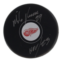Mike Vernon Signed Red Wings Logo Hockey Puck Inscribed "HOF 23" (Schwartz) at PristineAuction.com