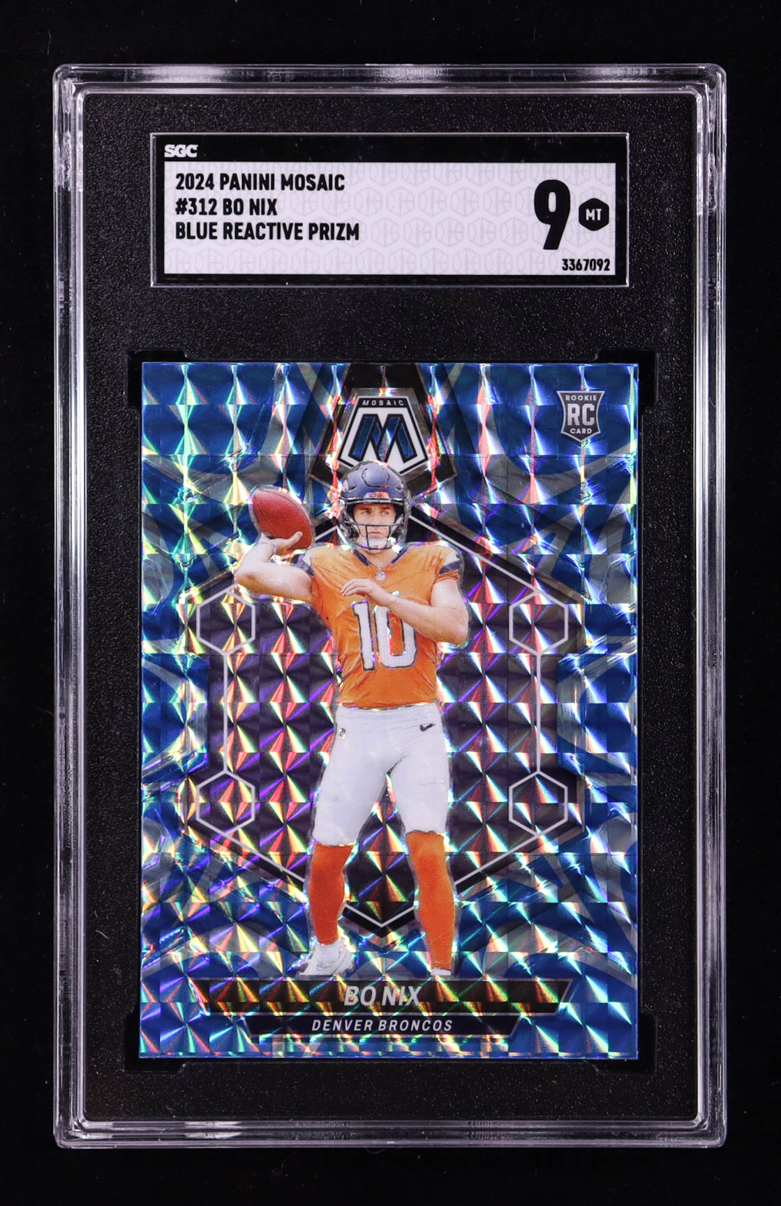 Bo Nix 2024 Panini Mosaic Mosaic Reactive Blue #312 RC (SGC 9) at PristineAuction.com Bo Nix 2024 Panini Mosaic Mosaic Reactive Blue #312 RC (SGC 9) at PristineAuction.com