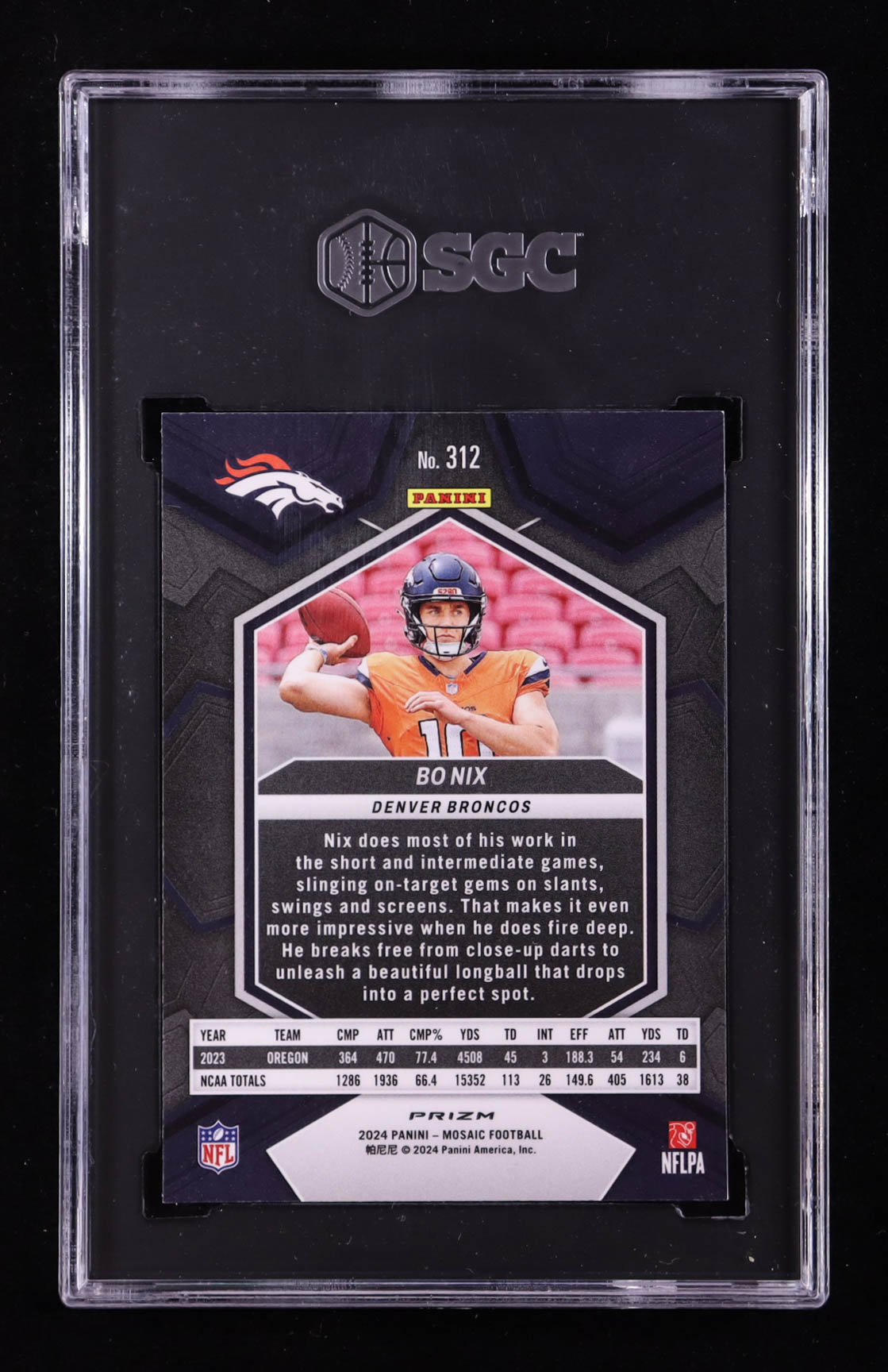 Bo Nix 2024 Panini Mosaic Mosaic Reactive Blue #312 RC (SGC 9) at PristineAuction.com Bo Nix 2024 Panini Mosaic Mosaic Reactive Blue #312 RC (SGC 9) at PristineAuction.com
