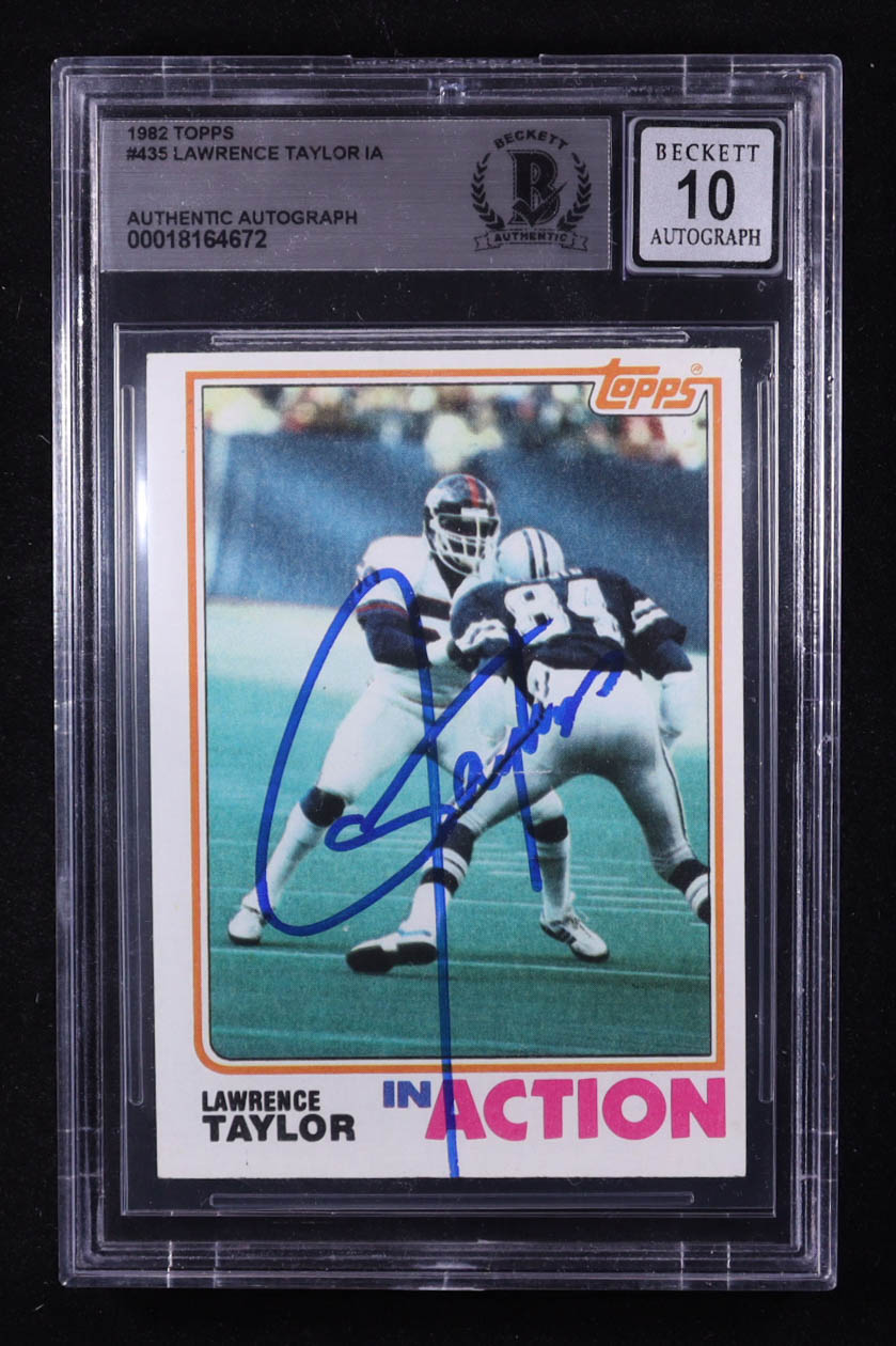 Lawrence Taylor Signed 1982 Topps #435 IA RC (Beckett | Auto Grade 10) at PristineAuction.com Lawrence Taylor Signed 1982 Topps #435 IA RC (Beckett | Auto Grade 10) at PristineAuction.com