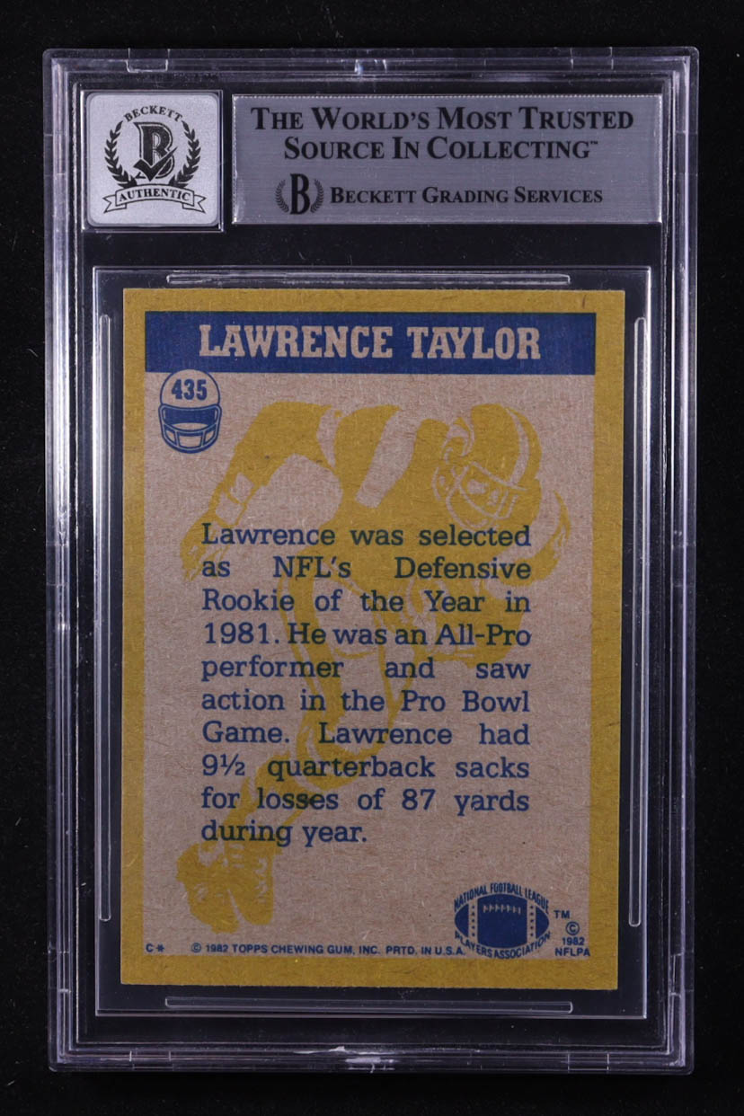 Lawrence Taylor Signed 1982 Topps #435 IA RC (Beckett | Auto Grade 10) at PristineAuction.com Lawrence Taylor Signed 1982 Topps #435 IA RC (Beckett | Auto Grade 10) at PristineAuction.com