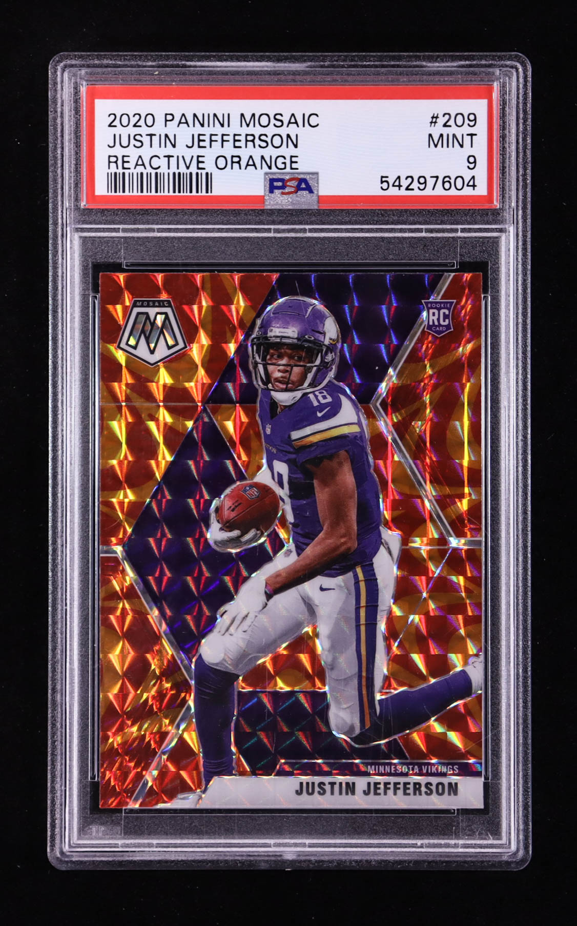 Justin Jefferson 2020 Panini Mosaic Mosaic Reactive Orange #209 RC (PSA 9) at PristineAuction.com Justin Jefferson 2020 Panini Mosaic Mosaic Reactive Orange #209 RC (PSA 9) at PristineAuction.com