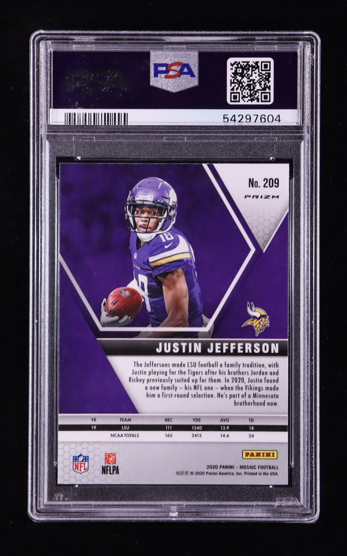 Justin Jefferson 2020 Panini Mosaic Mosaic Reactive Orange #209 RC (PSA 9) at PristineAuction.com Justin Jefferson 2020 Panini Mosaic Mosaic Reactive Orange #209 RC (PSA 9) at PristineAuction.com