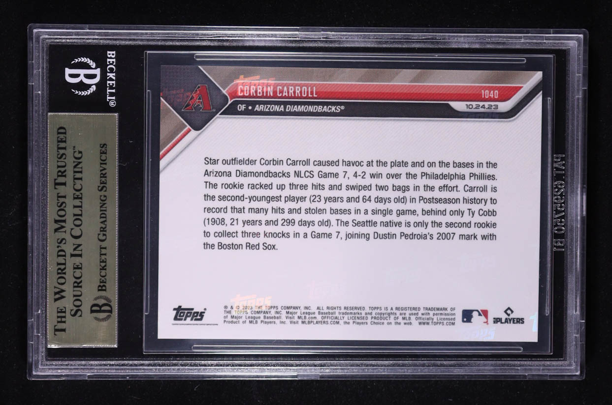Corbin Carroll 2023 Topps Now Purple #1040 #10/25 RC (BGS 10) at PristineAuction.com Corbin Carroll 2023 Topps Now Purple #1040 #10/25 RC (BGS 10) at PristineAuction.com