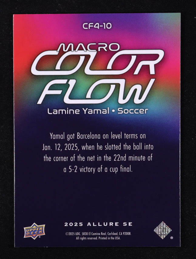 Lamine Yamal 2025 Upper Deck Allure SE Macro Color Flow #CF410 at PristineAuction.com Lamine Yamal 2025 Upper Deck Allure SE Macro Color Flow #CF410 at PristineAuction.com