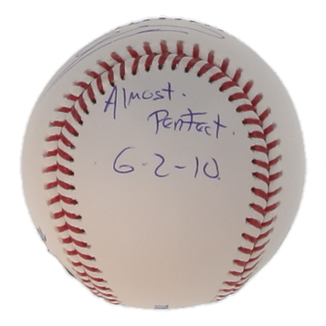 Armando Galarraga Signed OML Baseball Inscribed "Almost Perfect 6-2-10" (Schwartz) at PristineAuction.com Armando Galarraga Signed OML Baseball Inscribed "Almost Perfect 6-2-10" (Schwartz) at PristineAuction.com