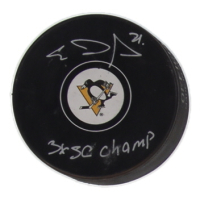 Evgeni Malkin Signed Penguins Logo Hockey Puck Inscribed "3x SC Champ" (JSA) at PristineAuction.com