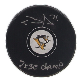 Evgeni Malkin Signed Penguins Logo Hockey Puck Inscribed "3x SC Champ" (JSA) at PristineAuction.com Evgeni Malkin Signed Penguins Logo Hockey Puck Inscribed "3x SC Champ" (JSA) at PristineAuction.com