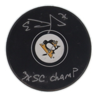 Evgeni Malkin Signed Penguins Logo Hockey Puck Inscribed "3x SC Champ" (JSA) at PristineAuction.com