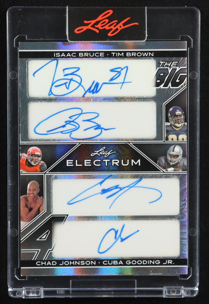 Isaac Bruce / Tim Brown / Chad Johnson / Cuba Gooding Jr. 2024 Leaf Electrum The Big 4 Autographs Silver #TB44 #1/1 at PristineAuction.com Isaac Bruce / Tim Brown / Chad Johnson / Cuba Gooding Jr. 2024 Leaf Electrum The Big 4 Autographs Silver #TB44 #1/1 at PristineAuction.com