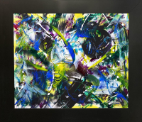 Mark Lewis Original Custom Framed Abstract Painting On Glass 010-26 (Lewis) at PristineAuction.com