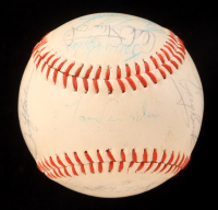1982 Dodgers Logo Baseball Team-Signed by (15) with Pedro Guerrero, Tommy Lasorda, Jerry Reuss, Dave Stewart (Beckett) at PristineAuction.com