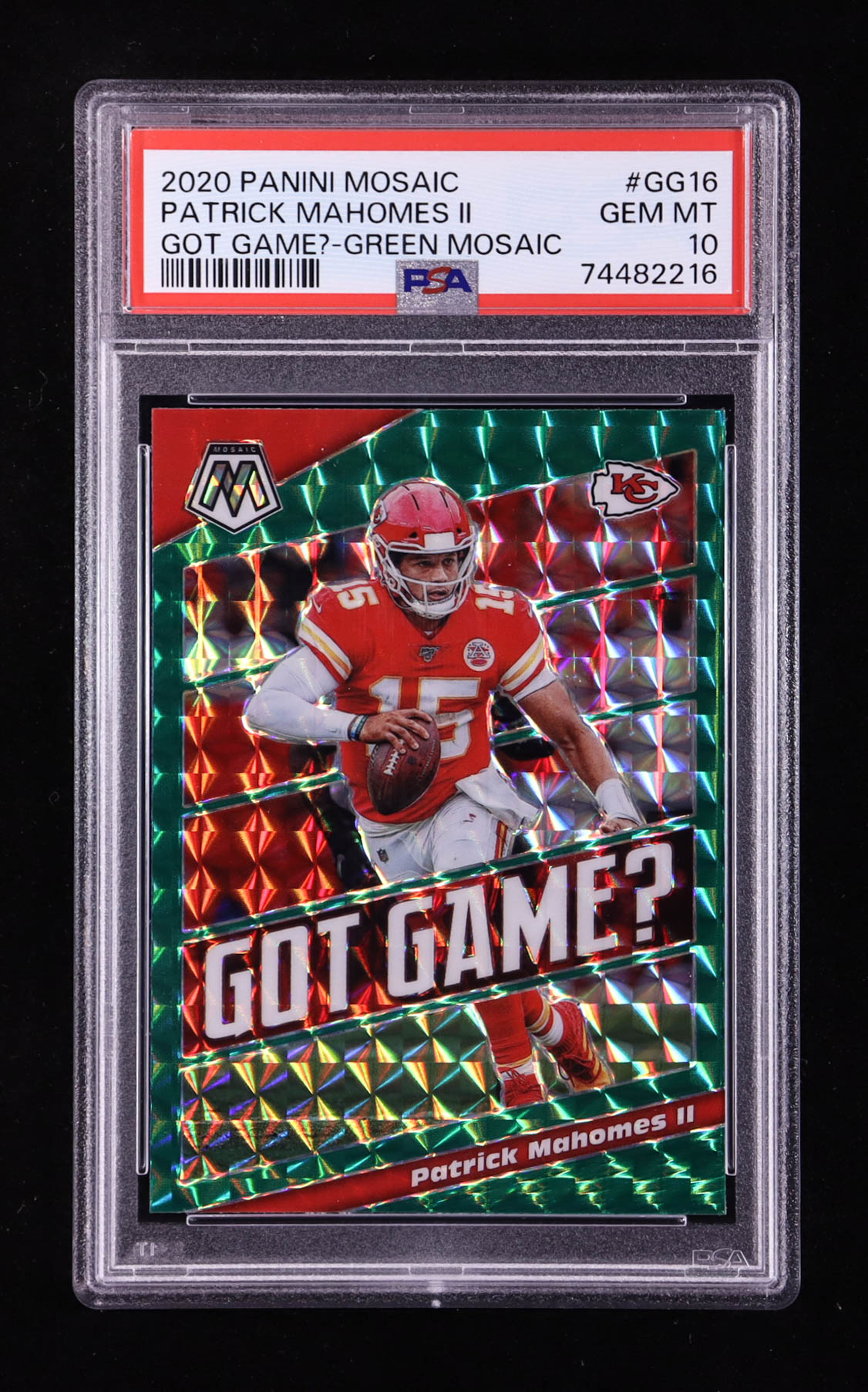 Patrick Mahomes II 2020 Panini Mosaic Got Game Mosaic Green #16 (PSA 10) at PristineAuction.com Patrick Mahomes II 2020 Panini Mosaic Got Game Mosaic Green #16 (PSA 10) at PristineAuction.com