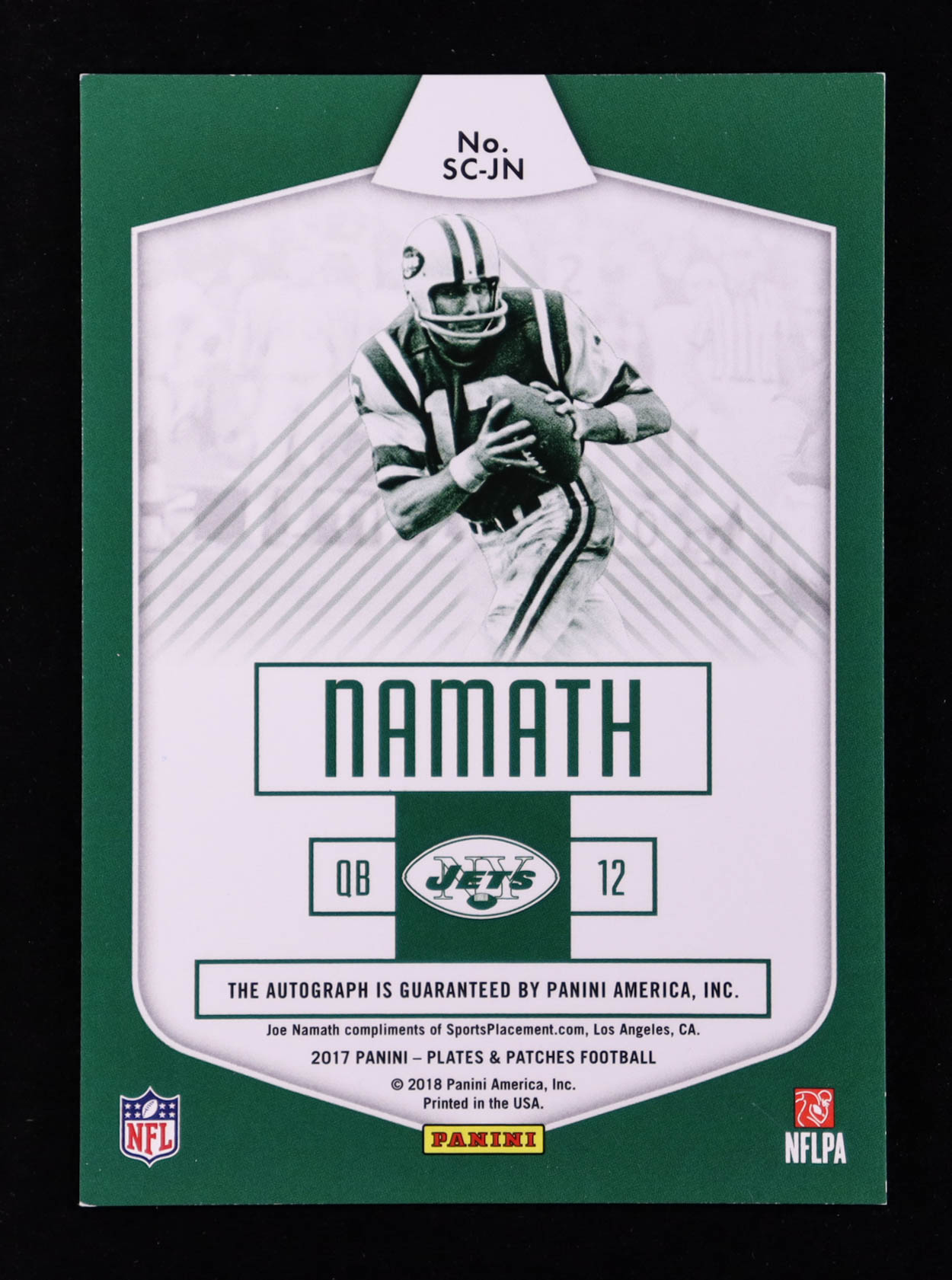Joe Namath 2017 Panini Plates and Patches Signal Callers Autographs #9 #07/10 at PristineAuction.com Joe Namath 2017 Panini Plates and Patches Signal Callers Autographs #9 #07/10 at PristineAuction.com