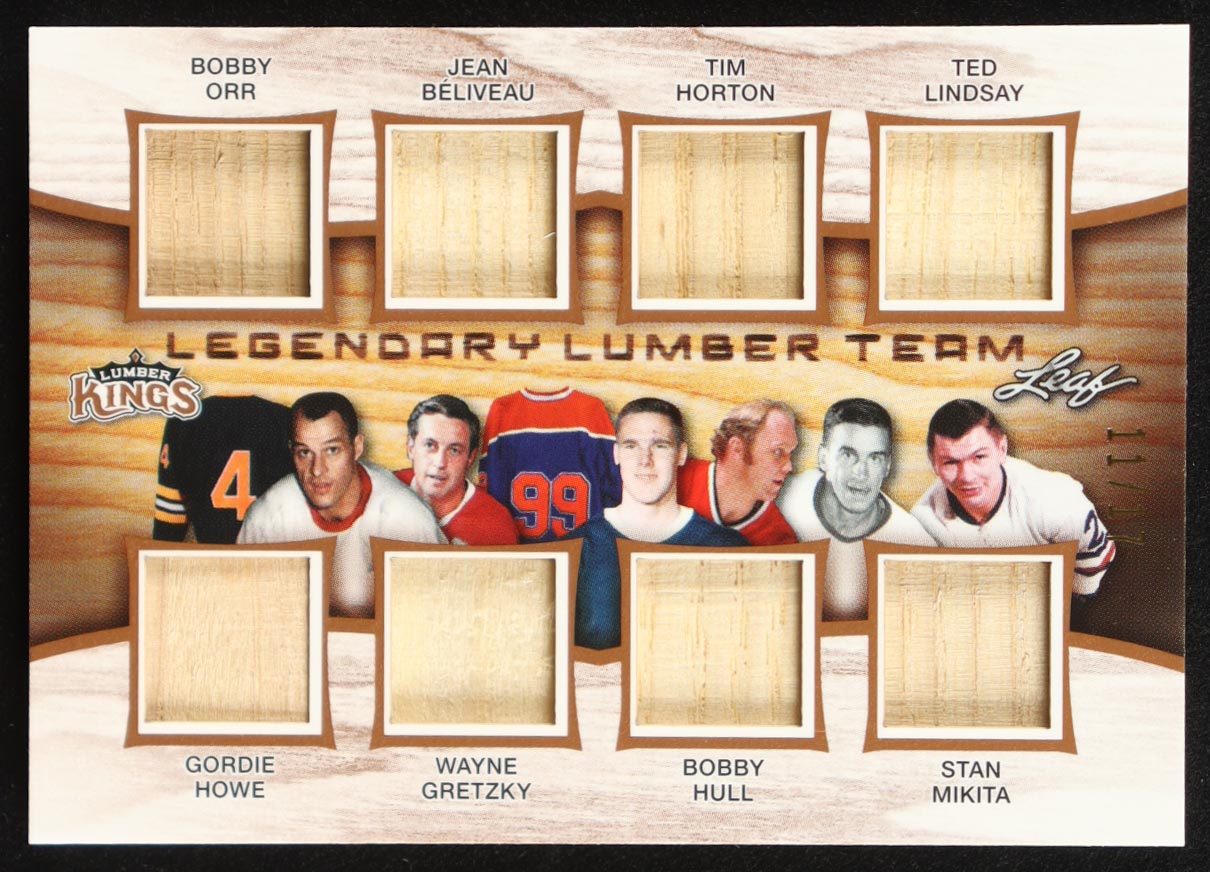 Bobby Orr / Gordie Howe / Jean Beliveau / Wayne Gretzky / Tim Horton / Bobby Hull / Ted Lindsay / Stan Mikita 2017-18 Leaf Lumber Kings Legendary Lumber Team #LLT05 #11/17 at PristineAuction.com Bobby Orr / Gordie Howe / Jean Beliveau / Wayne Gretzky / Tim Horton / Bobby Hull / Ted Lindsay / Stan Mikita 2017-18 Leaf Lumber Kings Legendary Lumber Team #LLT05 #11/17 at PristineAuction.com