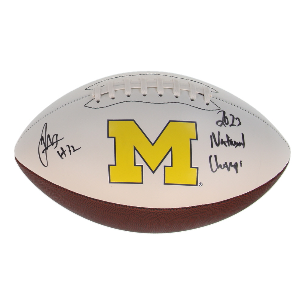Jaylen Harrell Signed Michigan Wolverines Logo Football Inscribed "2023 National Champs" (Schwartz) at PristineAuction.com Jaylen Harrell Signed Michigan Wolverines Logo Football Inscribed "2023 National Champs" (Schwartz) at PristineAuction.com
