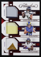 Jaxon Smith-Njigba / Puka Nacua / Zay Flowers 2023 Panini Flawless Triple Patches Ruby #8 #01/15 at PristineAuction.com