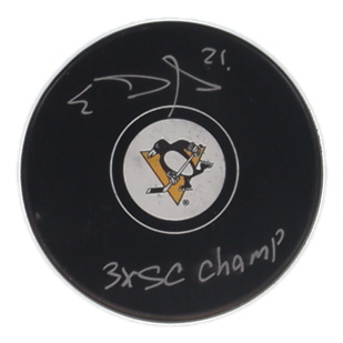 Evgeni Malkin Signed Penguins Logo Hockey Puck Inscribed "3x SC Champ" (JSA) at PristineAuction.com Evgeni Malkin Signed Penguins Logo Hockey Puck Inscribed "3x SC Champ" (JSA) at PristineAuction.com