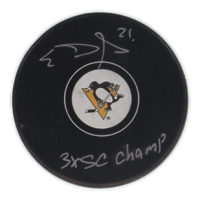 Evgeni Malkin Signed Penguins Logo Hockey Puck Inscribed "3x SC Champ" (JSA) at PristineAuction.com