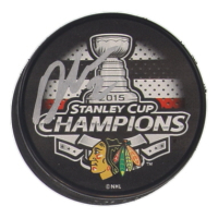 Duncan Keith Signed Blackhawks 2015 Stanley Cup Champions Logo Hockey Puck (Schwartz) at PristineAuction.com