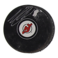 Nico Hischier Signed Devils Logo Hockey Puck (JSA) at PristineAuction.com