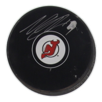 Nico Hischier Signed Devils Logo Hockey Puck (JSA) at PristineAuction.com