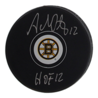 Adam Oates Signed Bruins Logo Hockey Puck Inscribed "HOF 12" (Schwartz) at PristineAuction.com