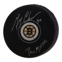 Gerry Cheevers Signed Bruins Logo Hockey Puck Inscribed "The Mask" (Schwartz) at PristineAuction.com