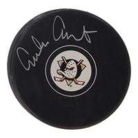 Emilio Estevez Signed Mighty Ducks Team Logo Hockey Puck (Schwartz) at PristineAuction.com