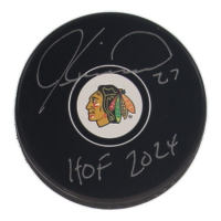 Jeremy Roenick Signed Blackhawks Logo Hockey Puck Inscribed "HOF 2024" (Schwartz) at PristineAuction.com