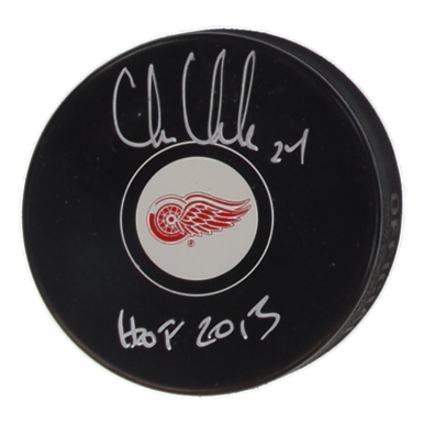 Chris Chelios Signed Red Wings Logo Hockey Puck Inscribed "HOF 2013" (Schwartz) at PristineAuction.com Chris Chelios Signed Red Wings Logo Hockey Puck Inscribed "HOF 2013" (Schwartz) at PristineAuction.com