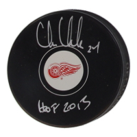 Chris Chelios Signed Red Wings Logo Hockey Puck Inscribed "HOF 2013" (Schwartz) at PristineAuction.com