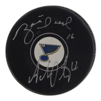 Brett Hull & Adam Oates Signed Blues Logo Hockey Puck (Schwartz) at PristineAuction.com