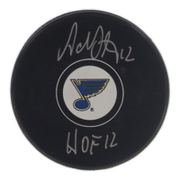 Adam Oates Signed Blues Logo Hockey Puck Inscribed "HOF 12" (Schwartz) at PristineAuction.com