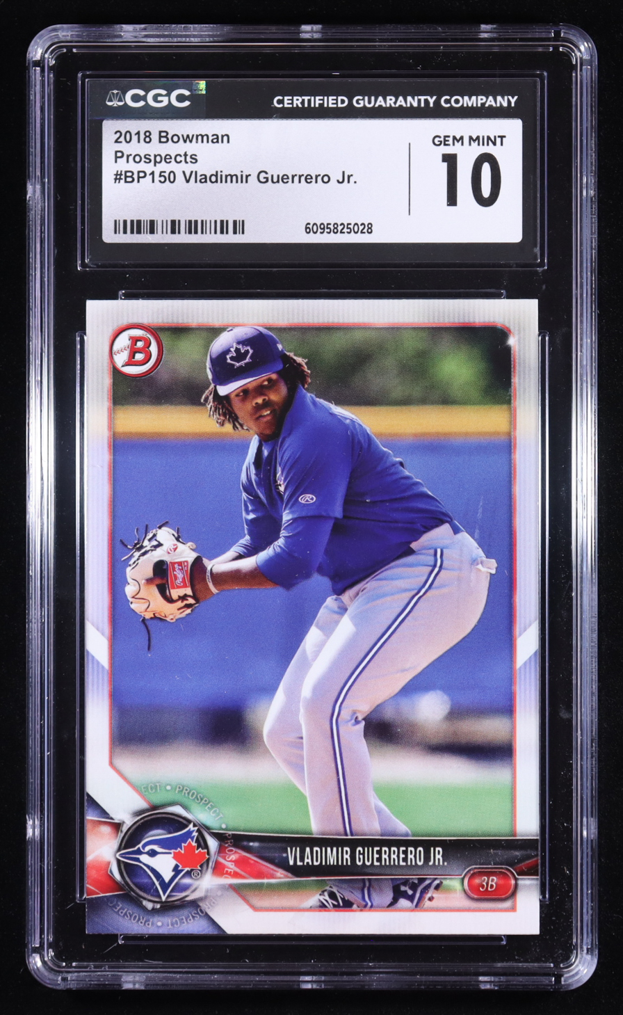 Vladimir Guerrero Jr. 2018 Bowman Prospects #BP-150 RC (CGC 10) at PristineAuction.com Vladimir Guerrero Jr. 2018 Bowman Prospects #BP-150 RC (CGC 10) at PristineAuction.com
