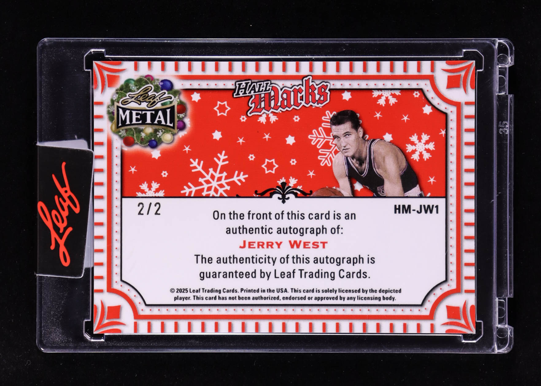 Jerry West 2025 Leaf Metal Happy Holidays Hall Marks Prismatic Red #HMJW1 #2/2 at PristineAuction.com Jerry West 2025 Leaf Metal Happy Holidays Hall Marks Prismatic Red #HMJW1 #2/2 at PristineAuction.com