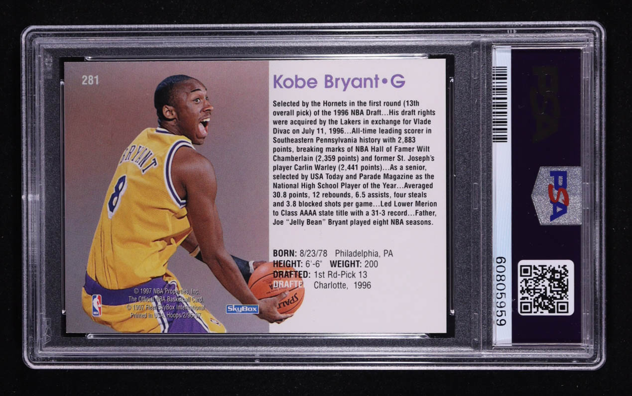 Kobe Bryant 1996-97 Hoops #281 RC (PSA 9) at PristineAuction.com Kobe Bryant 1996-97 Hoops #281 RC (PSA 9) at PristineAuction.com