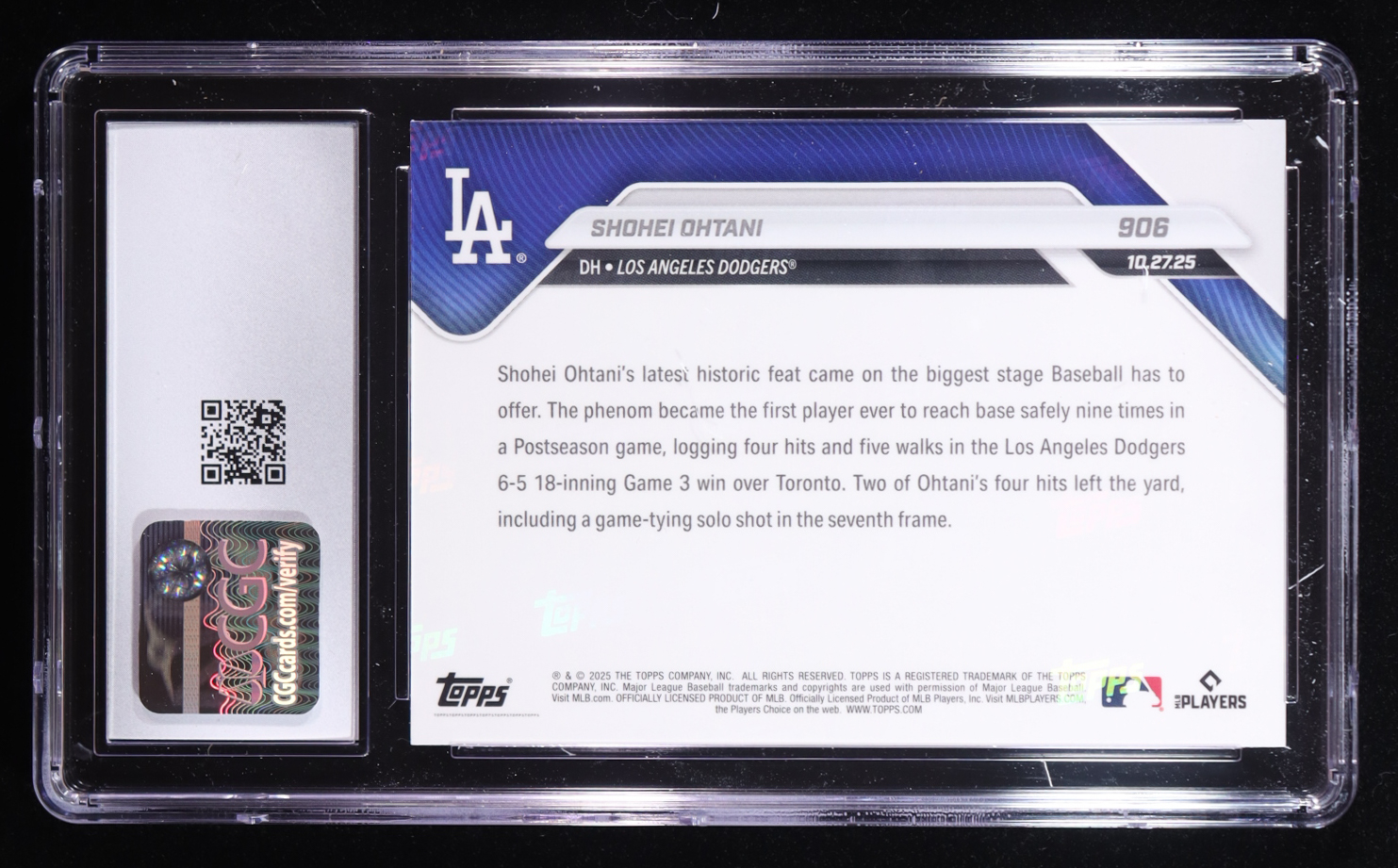 Shohei Ohtani 2025 Topps Now #906 (CGC 10) at PristineAuction.com Shohei Ohtani 2025 Topps Now #906 (CGC 10) at PristineAuction.com