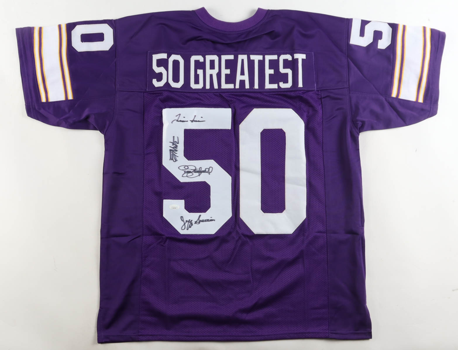 "50 Greatest" Jersey Signed by (4) with Jeff Siemon, Ed White, Tim Irwin & Scott Studwell (JSA) at PristineAuction.com "50 Greatest" Jersey Signed by (4) with Jeff Siemon, Ed White, Tim Irwin & Scott Studwell (JSA) at PristineAuction.com