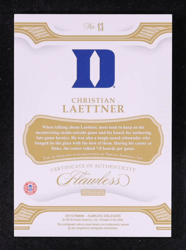 Christian Laettner 2019-20 Panini Flawless Collegiate Signatures #13 #05/25 at PristineAuction.com Christian Laettner 2019-20 Panini Flawless Collegiate Signatures #13 #05/25 at PristineAuction.com