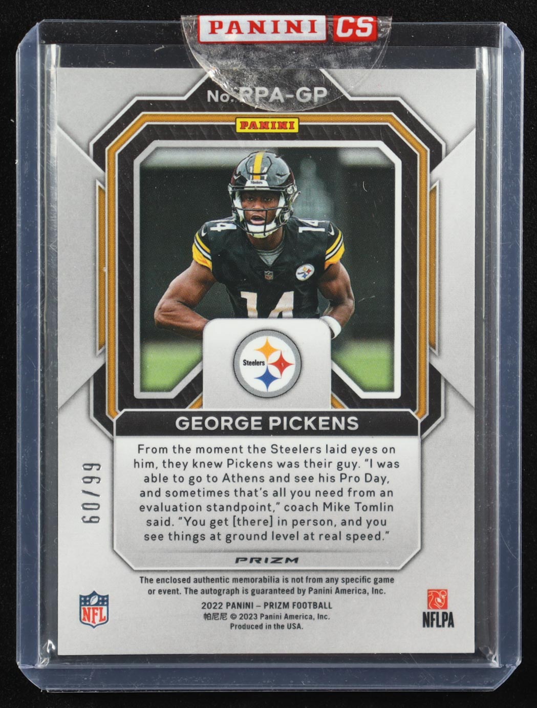 George Pickens 2022 Panini Prizm Rookie Patch Autographs Prizms Silver #29 EXCH RC #60/99 at PristineAuction.com George Pickens 2022 Panini Prizm Rookie Patch Autographs Prizms Silver #29 EXCH RC #60/99 at PristineAuction.com