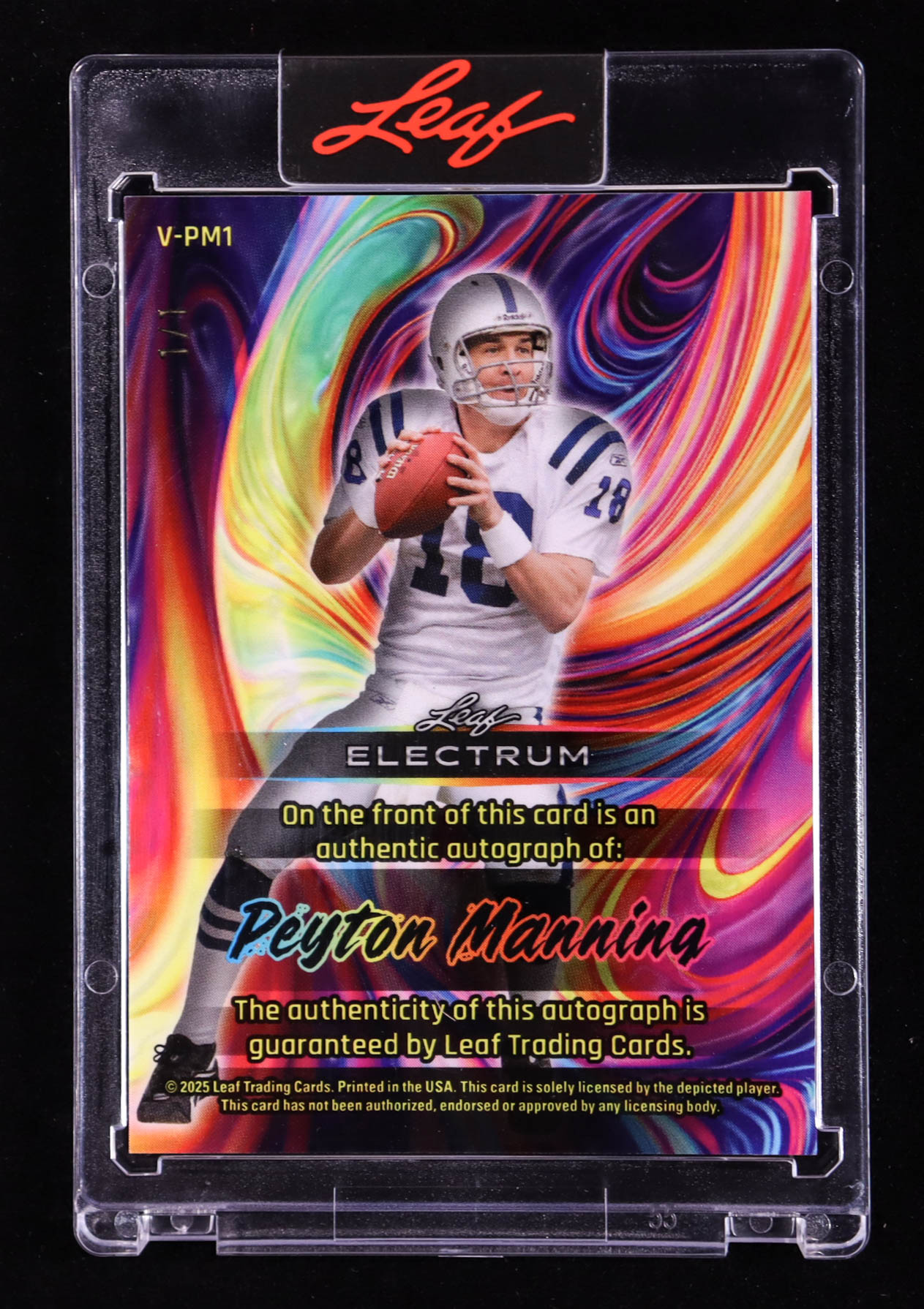 Peyton Manning 2025 Leaf Electrum Vibrance Autographs Green #VPM1 #1/1 at PristineAuction.com Peyton Manning 2025 Leaf Electrum Vibrance Autographs Green #VPM1 #1/1 at PristineAuction.com