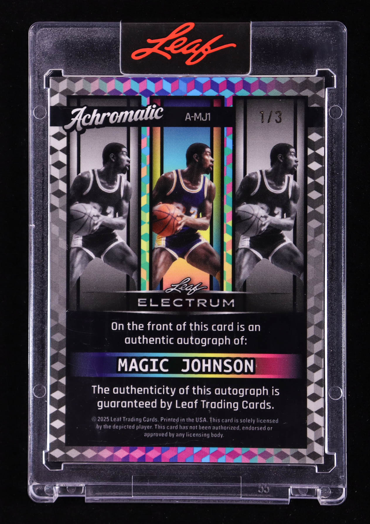 Magic Johnson 2025 Leaf Electrum Achromatic Autographs Spectrum Black and White #AMJ1 #1/3 at PristineAuction.com Magic Johnson 2025 Leaf Electrum Achromatic Autographs Spectrum Black and White #AMJ1 #1/3 at PristineAuction.com
