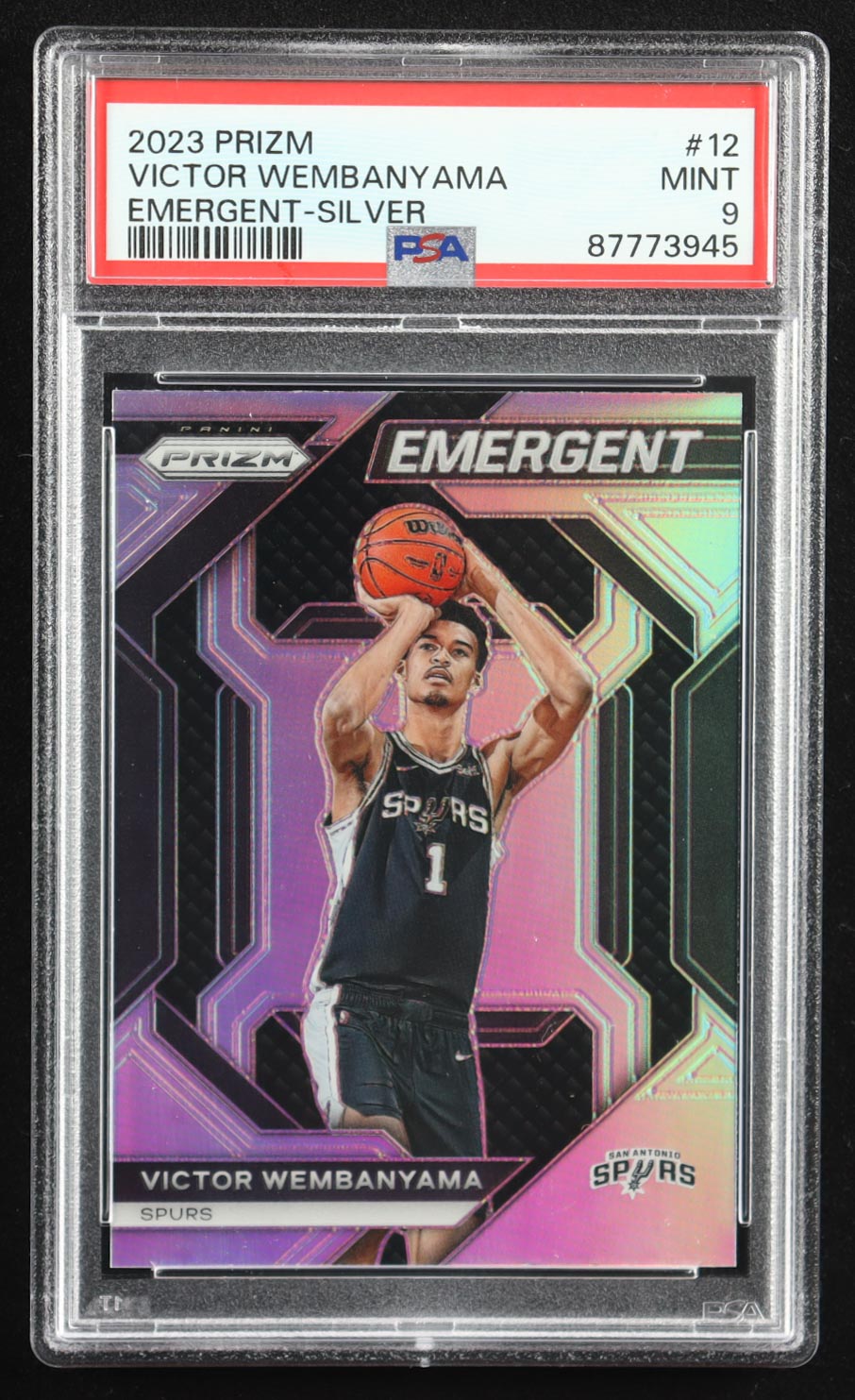Victor Wembanyama 2023-24 Panini Prizm Emergent Prizms Silver #12 RC (PSA 9) at PristineAuction.com Victor Wembanyama 2023-24 Panini Prizm Emergent Prizms Silver #12 RC (PSA 9) at PristineAuction.com